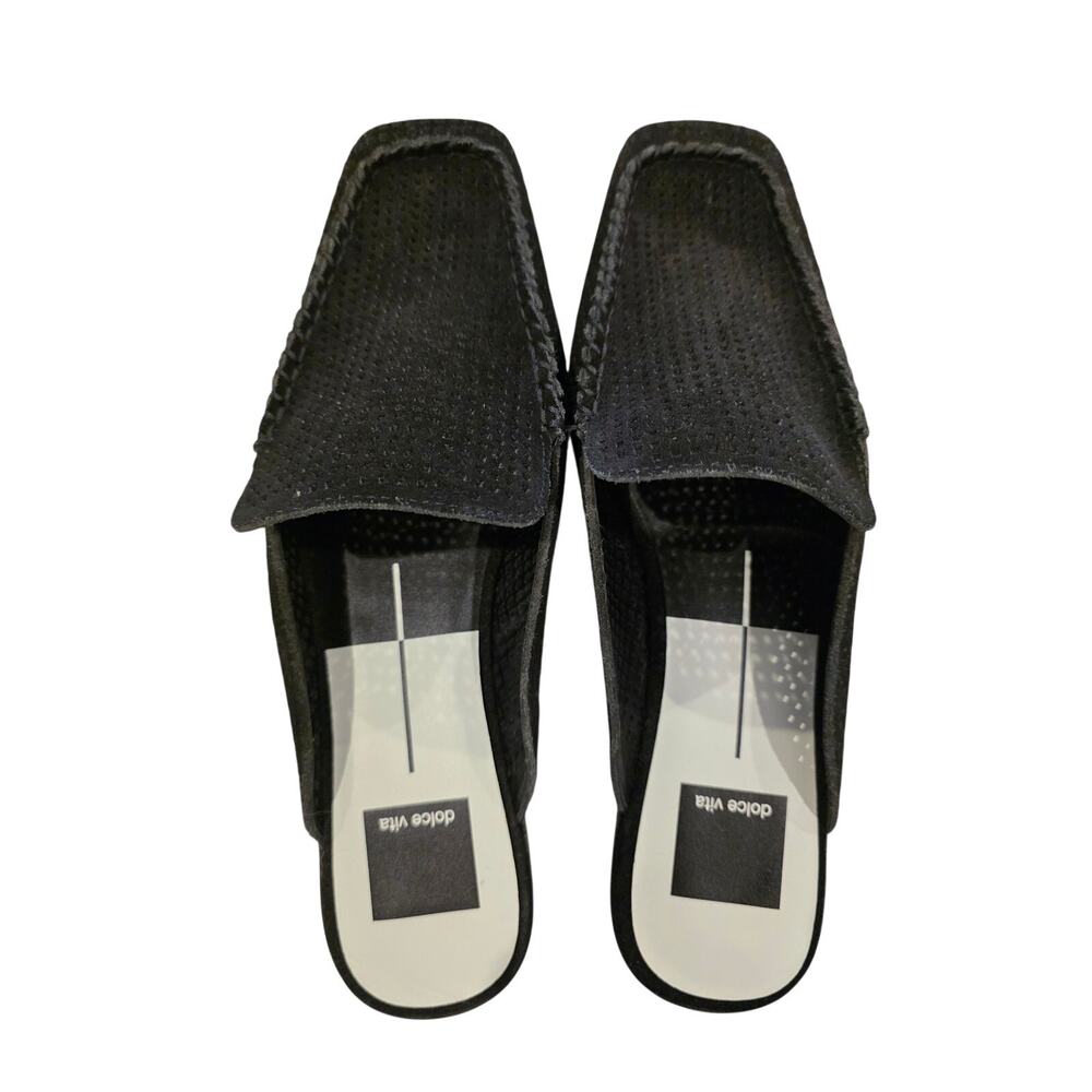 Dolce Vita Loafers Square Toe Flats Womens Black Suede Perforated Mule Slip-On